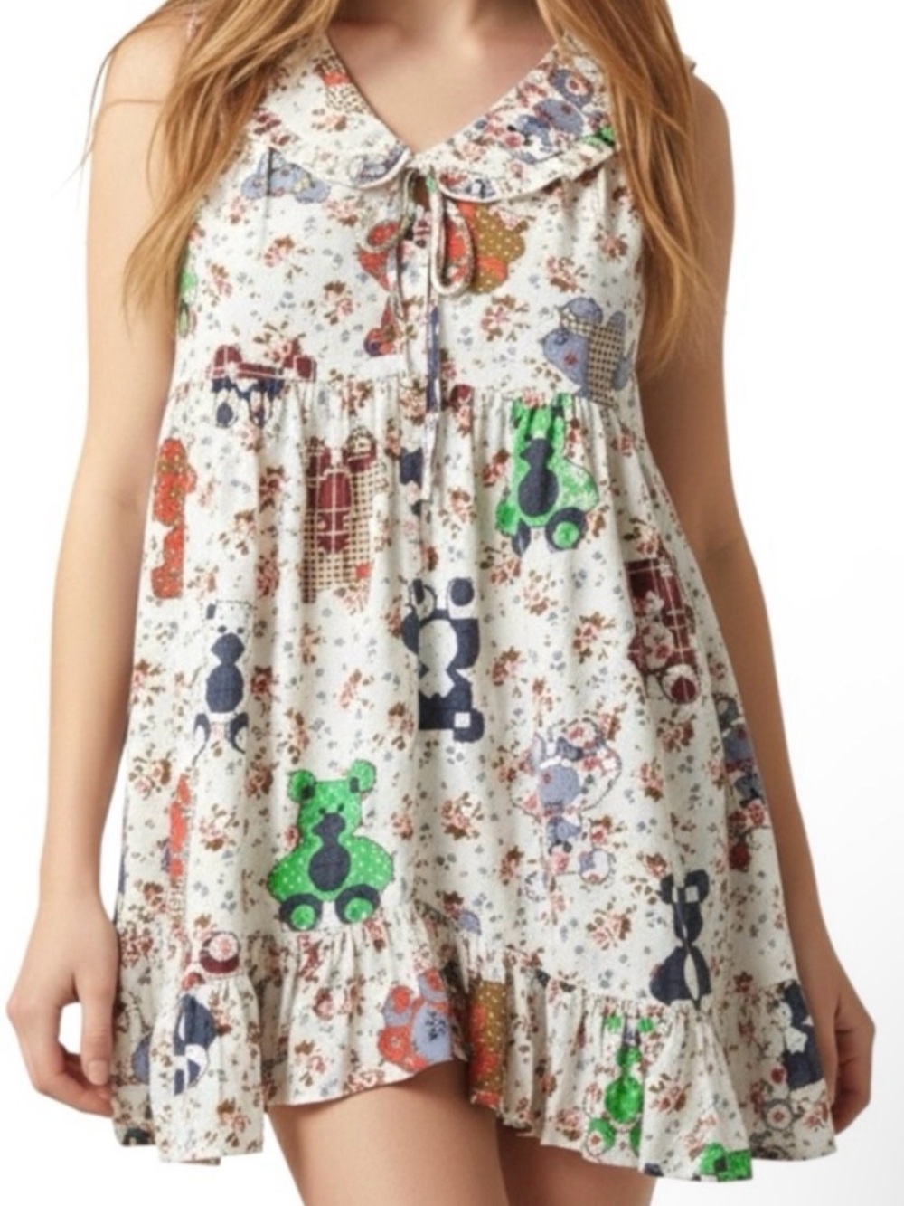 Urban Outfitters Cream Floral Patchwork Blouse with Red Accents